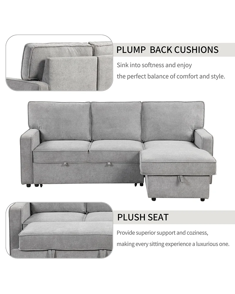 L Shaped Modular Sectional Sleeper Sofa with Pull Out Bed - Image 6