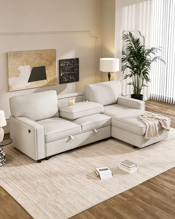 L Shaped Modular Sectional Sleeper Sofa with Pull Out Bed