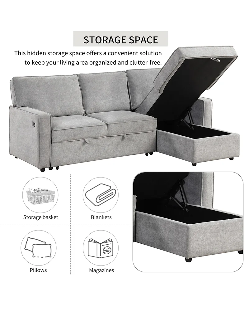 L Shaped Modular Sectional Sleeper Sofa with Pull Out Bed - Image 5