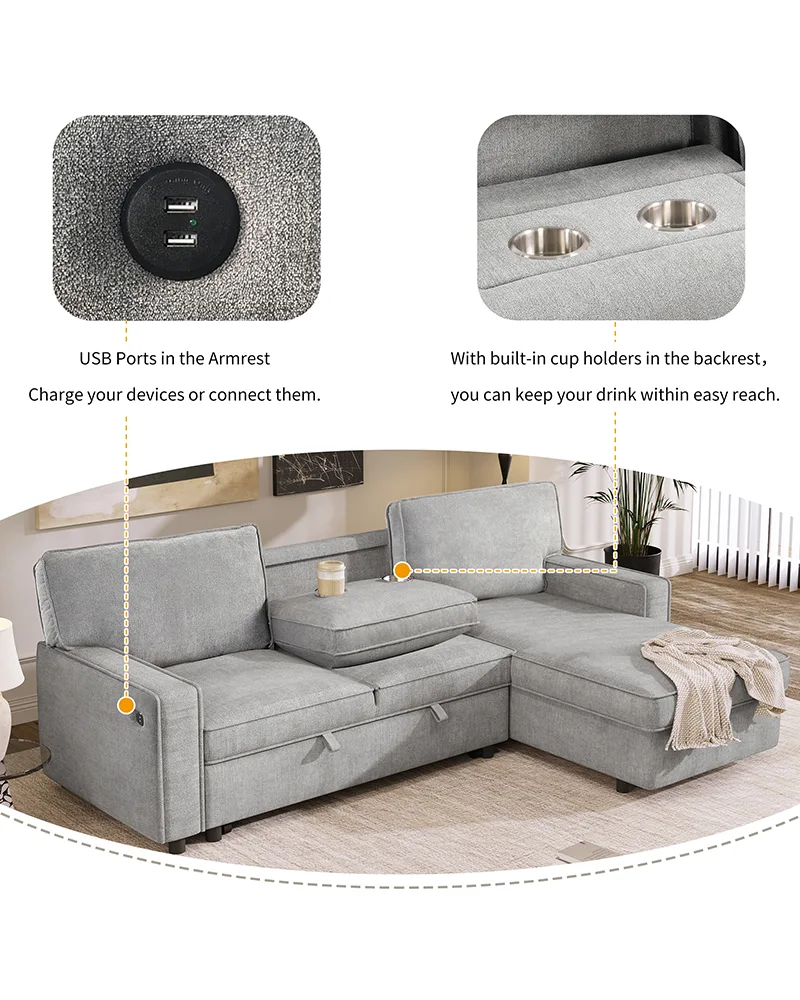 L Shaped Modular Sectional Sleeper Sofa with Pull Out Bed - Image 7