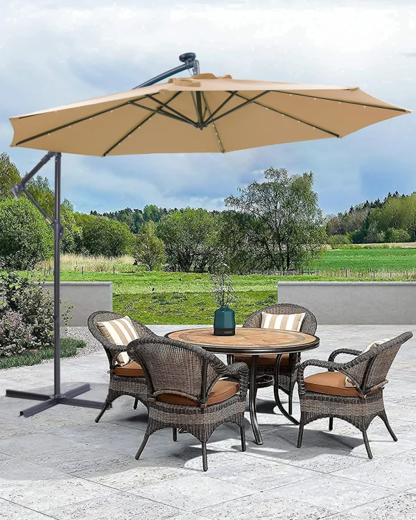 10FT Outdoor Cantilever Offset Patio Umbrella with Solar LED