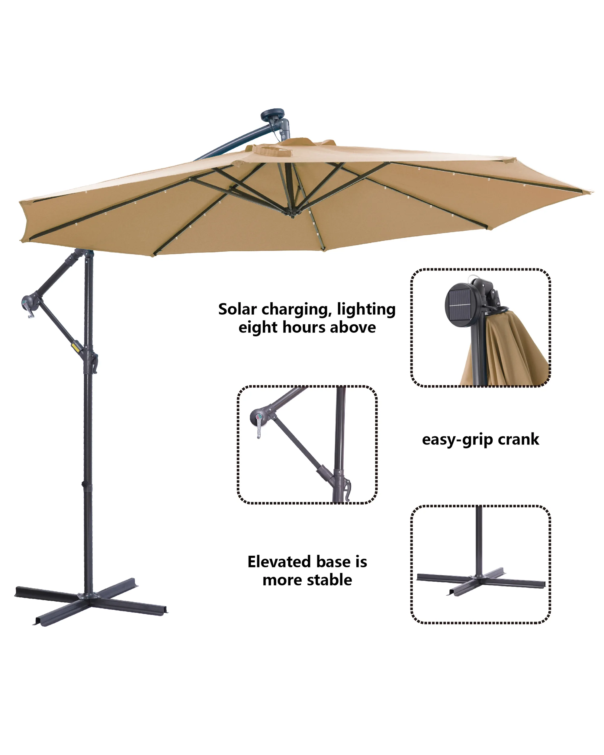 10FT Outdoor Cantilever Offset Patio Umbrella with Solar LED - Image 7