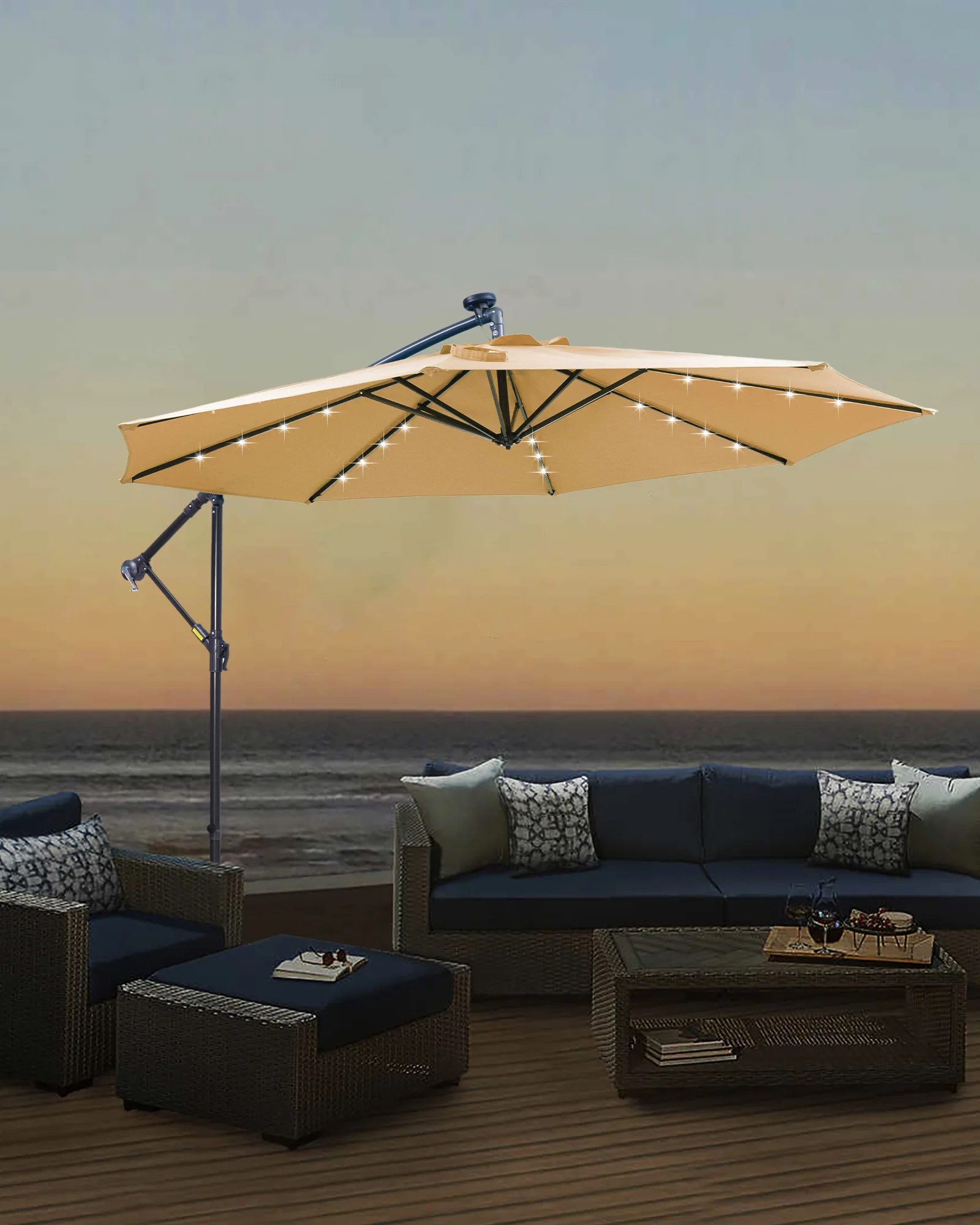 10FT Outdoor Cantilever Offset Patio Umbrella with Solar LED - Image 4