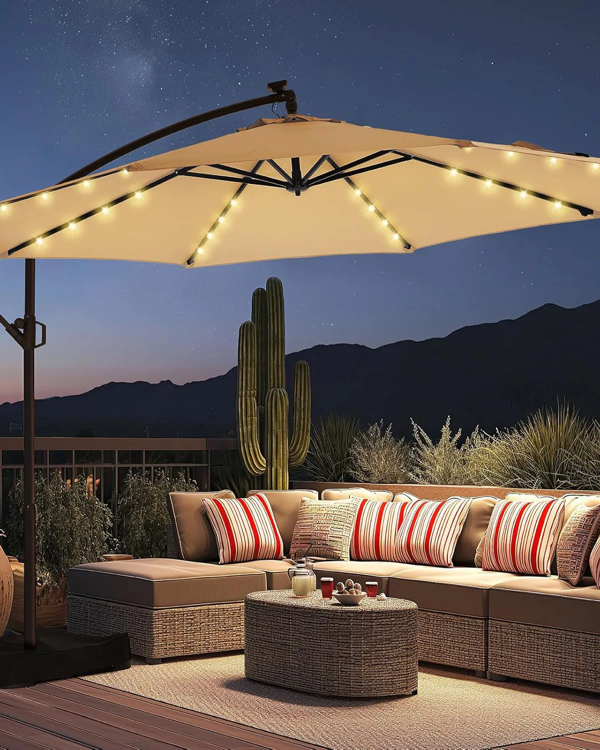 10FT Outdoor Cantilever Offset Patio Umbrella with Solar LED - Image 2