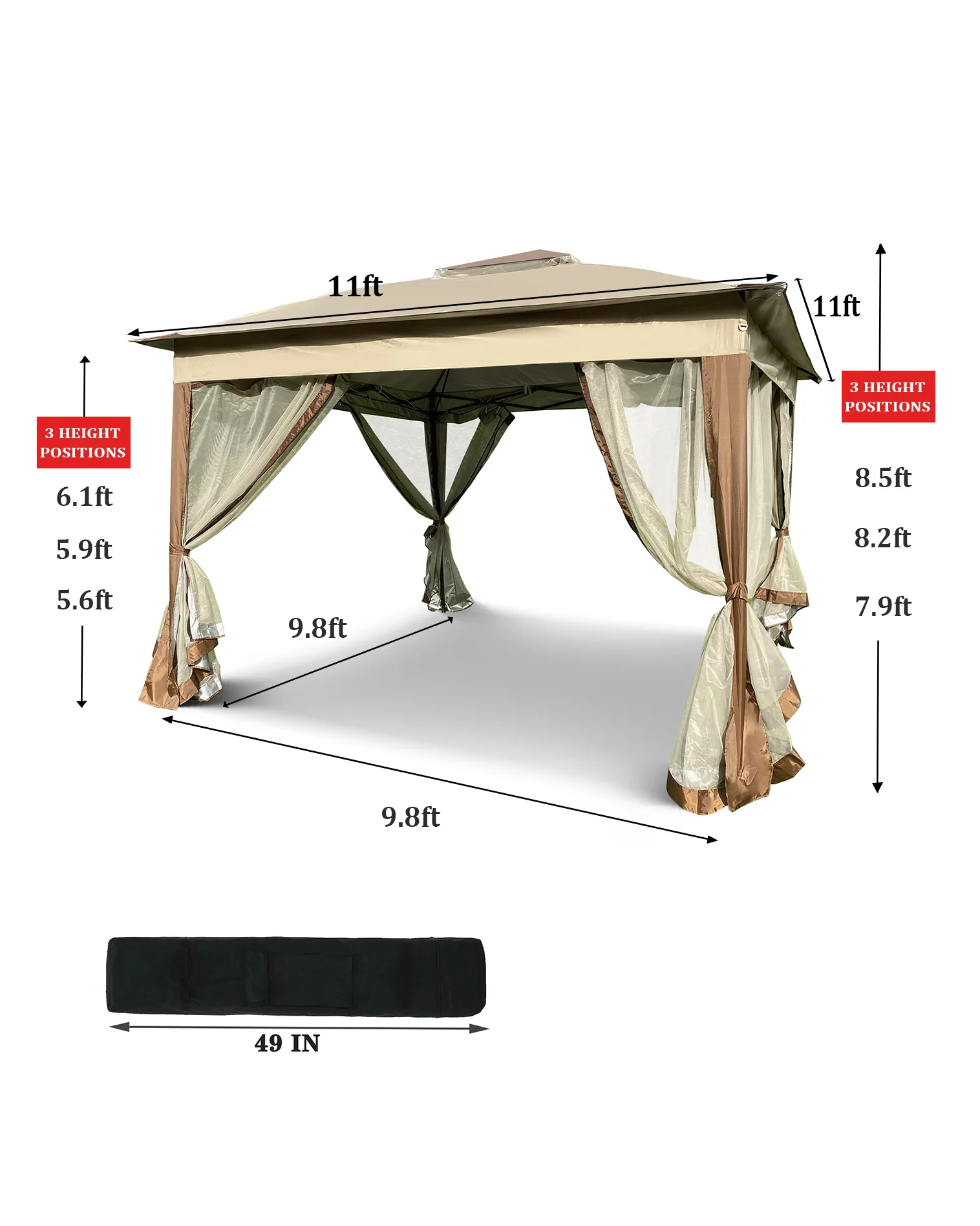 11x 11FT Outdoor Pop Up Hardtop Gazebo Canopy Tent For Patio Backyard - Image 13