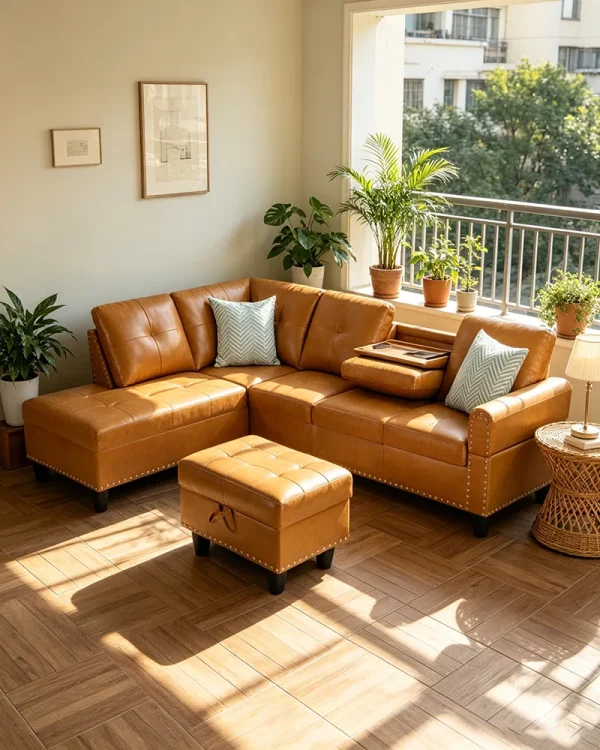 Modular L-Shaped PU Leather Sectional Sofa with Storage