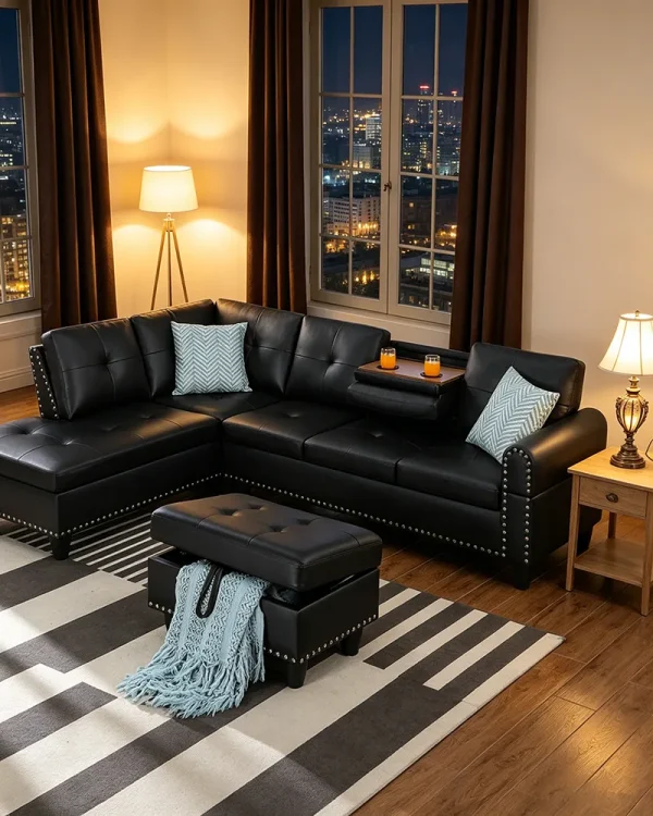 PU Leather Sectional Sofa 3 1