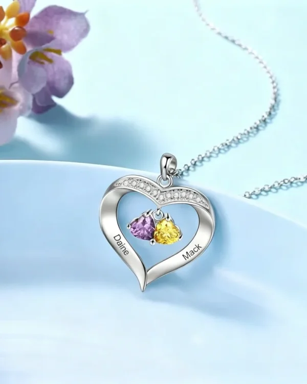 2 Sweet Heart Personalized Birthstone Necklace
