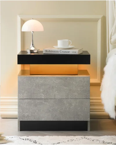 Alternative view of Bedside Table Cabinet with 2 Drawers LED Nightstands