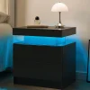 Bedside Table Cabinet with 2 Drawers LED Nightstands