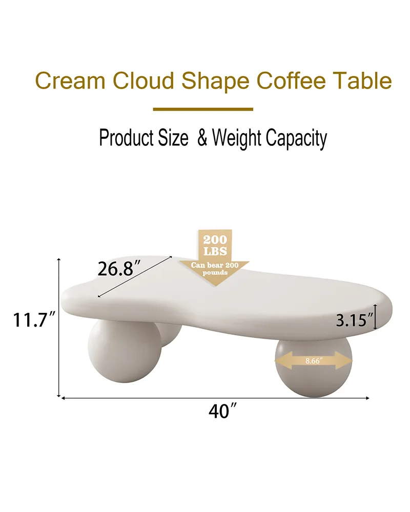 40 Inch Cloud Shaped Coffee Table with Ball Legs - Image 4