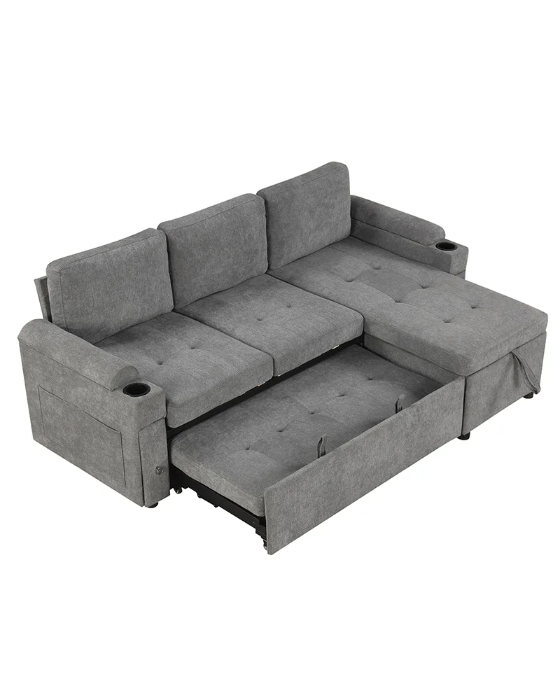 83" Sectional Convertible Sofa Couch Bed with Storage - Image 13