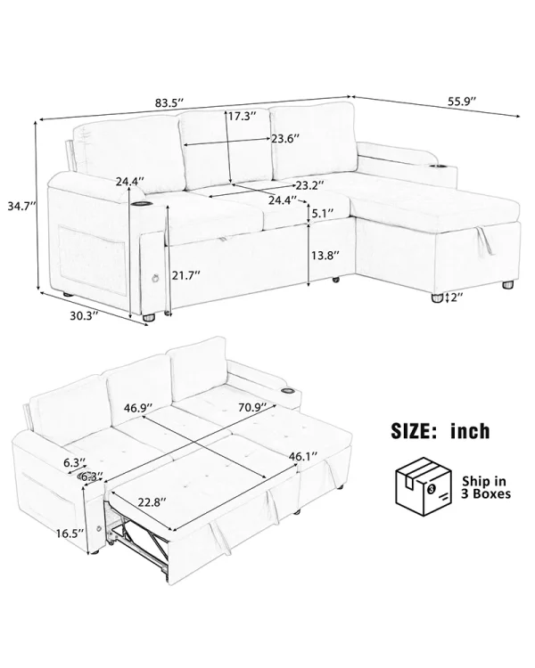 Convertible Sofa Couch Bed 10