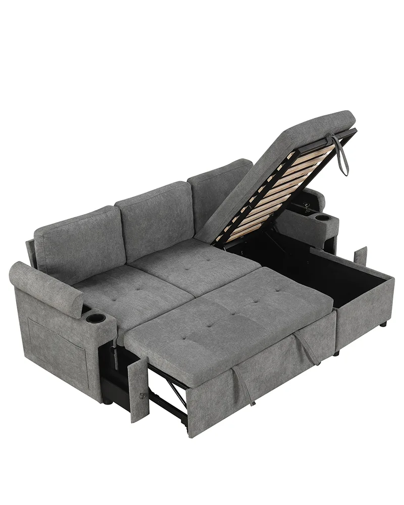 83" Sectional Convertible Sofa Couch Bed with Storage - Image 12