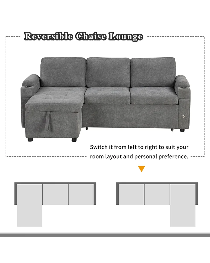 83" Sectional Convertible Sofa Couch Bed with Storage - Image 8