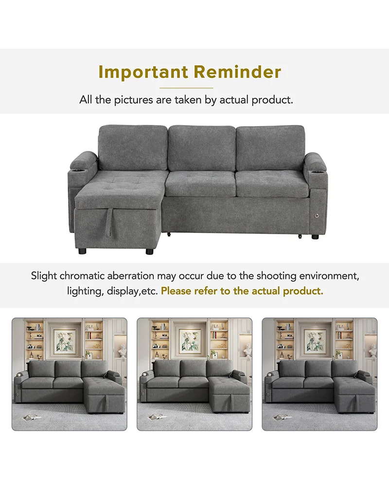 83" Sectional Convertible Sofa Couch Bed with Storage - Image 9