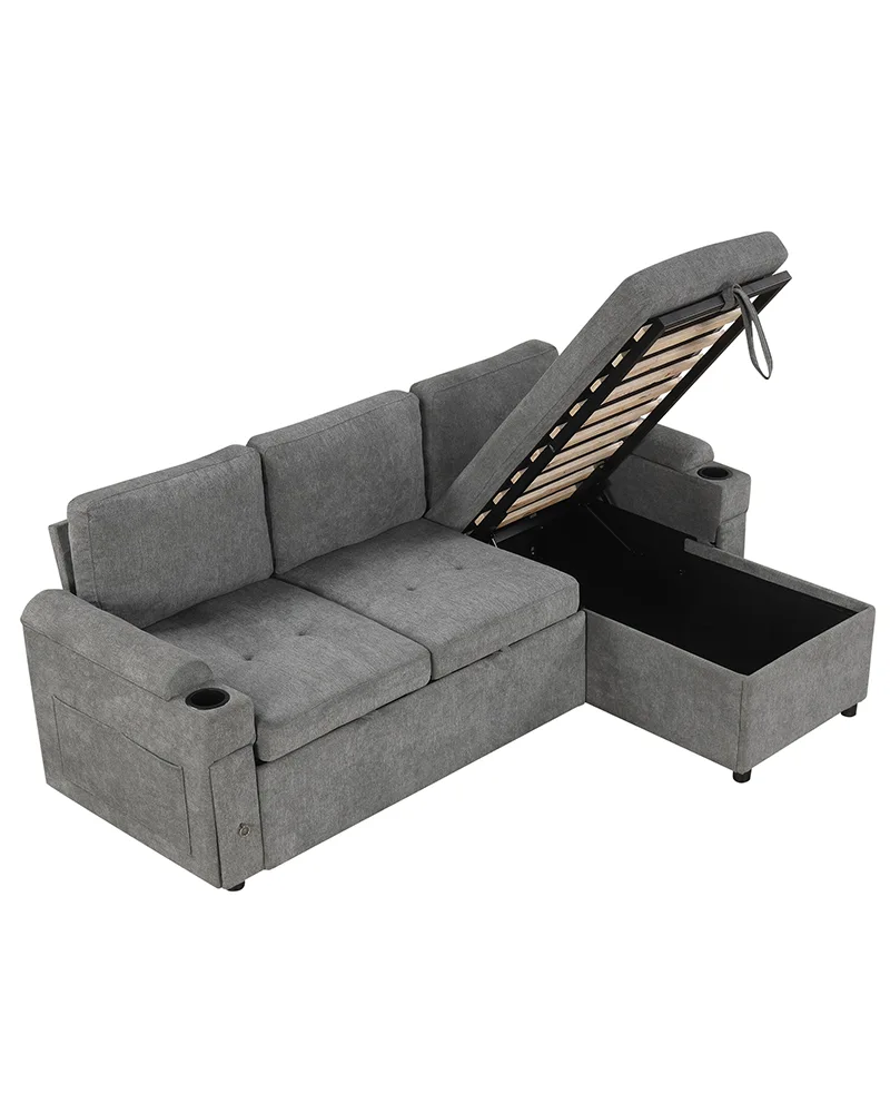 83" Sectional Convertible Sofa Couch Bed with Storage - Image 11