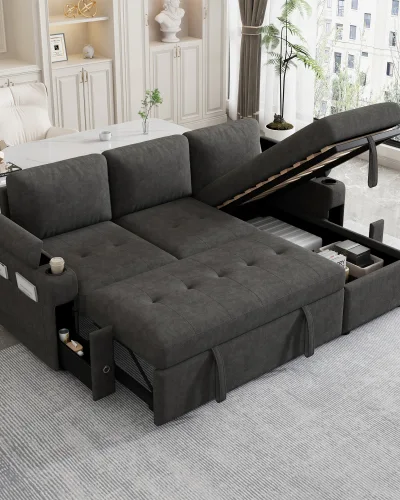 Alternative view of 83" Sectional Convertible Sofa Couch Bed with Storage