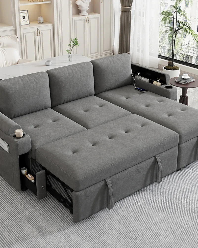 83" Sectional Convertible Sofa Couch Bed with Storage
