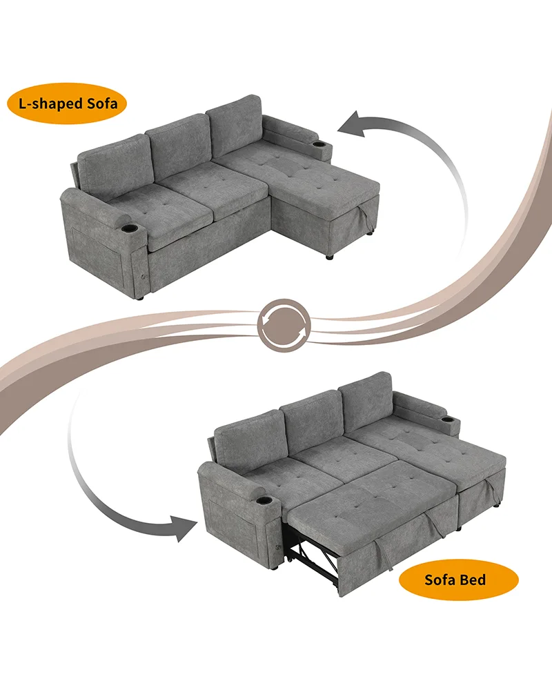 83" Sectional Convertible Sofa Couch Bed with Storage - Image 5