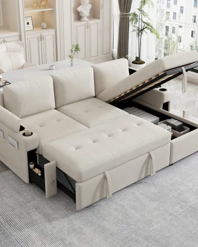 83" Sectional Convertible Sofa Couch Bed with Storage - Image 3