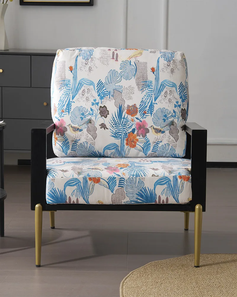 Velvet Lounge Arm Chair Floral Accent Chair Wood Frame - Image 2