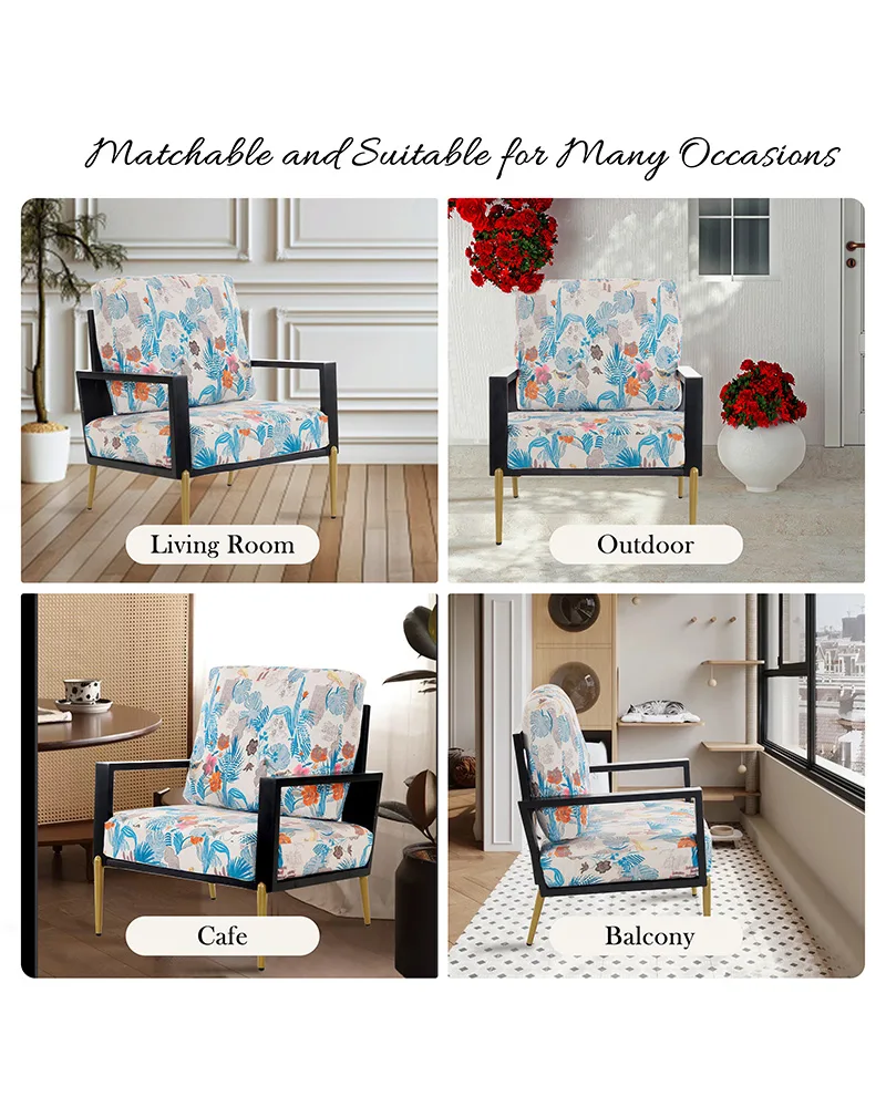 Velvet Lounge Arm Chair Floral Accent Chair Wood Frame - Image 7