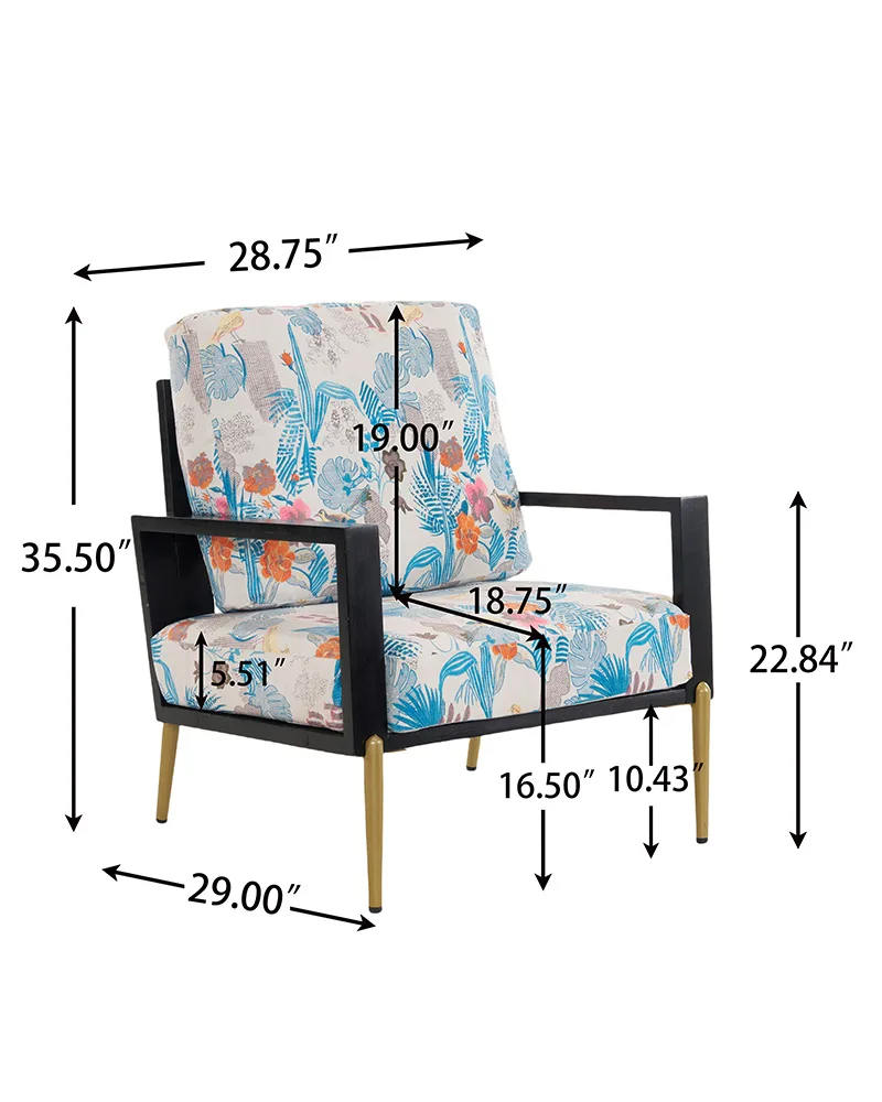 Velvet Lounge Arm Chair Floral Accent Chair Wood Frame - Image 5
