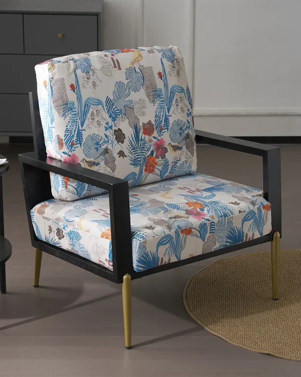 Velvet Lounge Arm Chair Floral Accent Chair Wood Frame