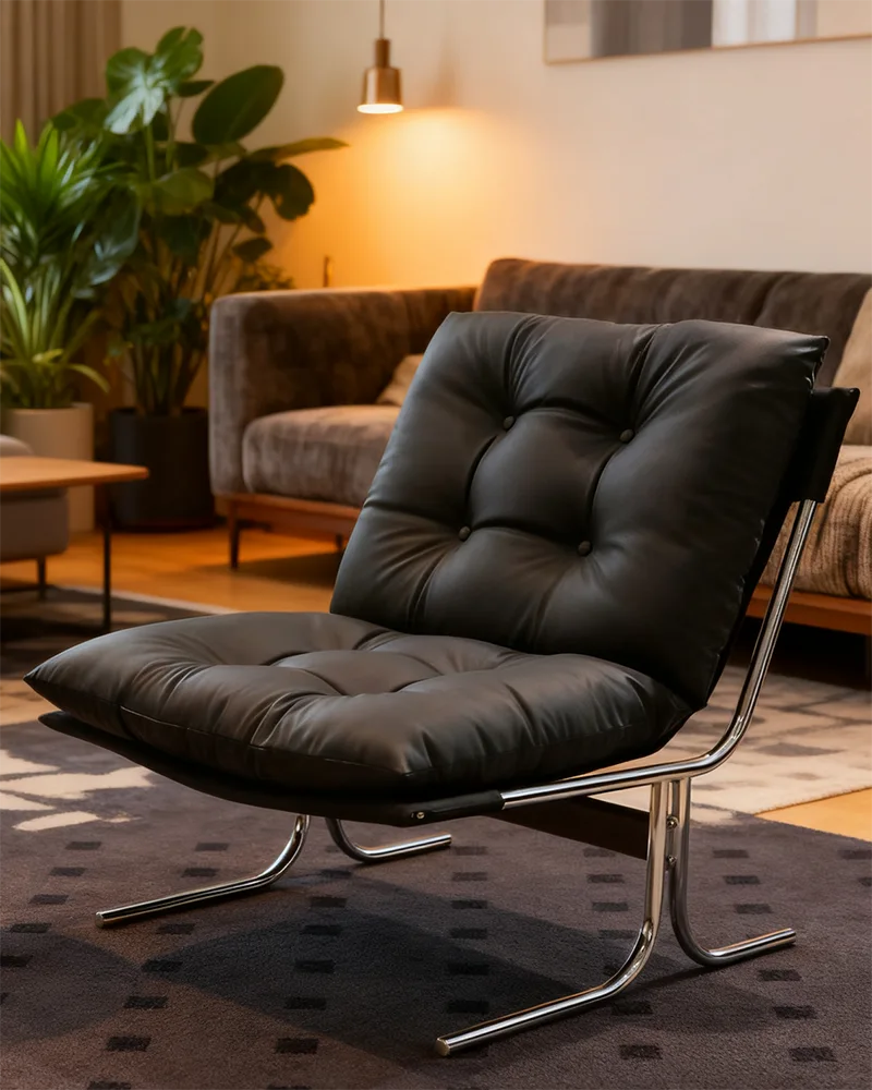 Leather Armchair Accent Chairs with Metal Legs for Home Office