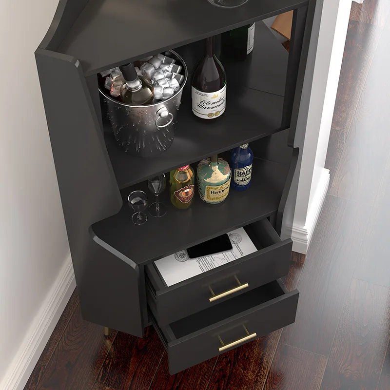 Mirrored Back Wooden Corner Bar Cabinet 1