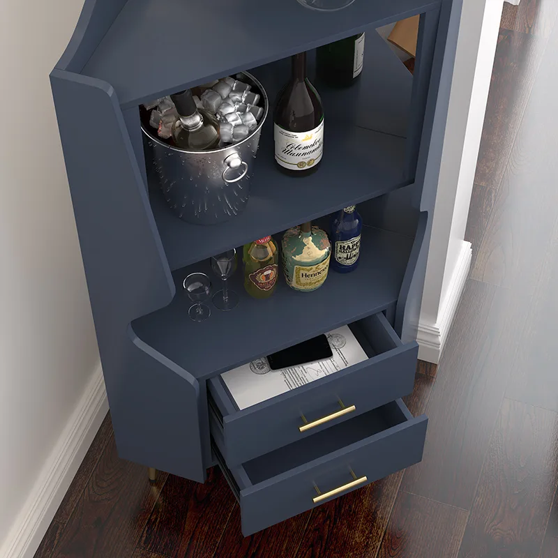 Mirrored Back Wooden Corner Bar Cabinet 3
