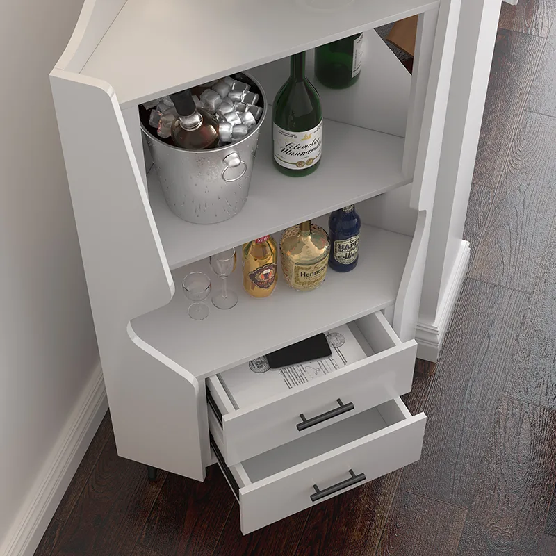Mirrored Back Wooden Corner Bar Cabinet 4