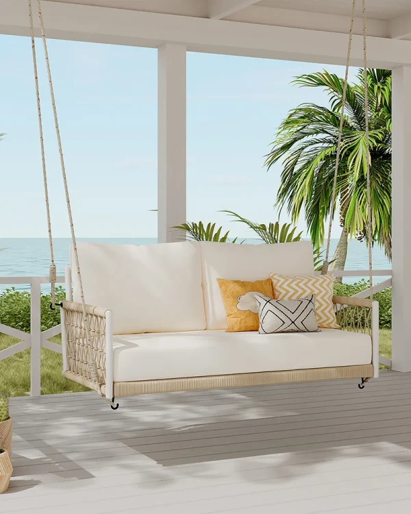 Alternative view of 2 Seat Woven Rope Outdoor Porch Swing Sofa with Cushions for Patio