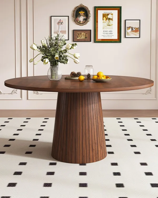 Alternative view of 47 inch Round Dining Kitchen Table with Wood Strip Base for 4