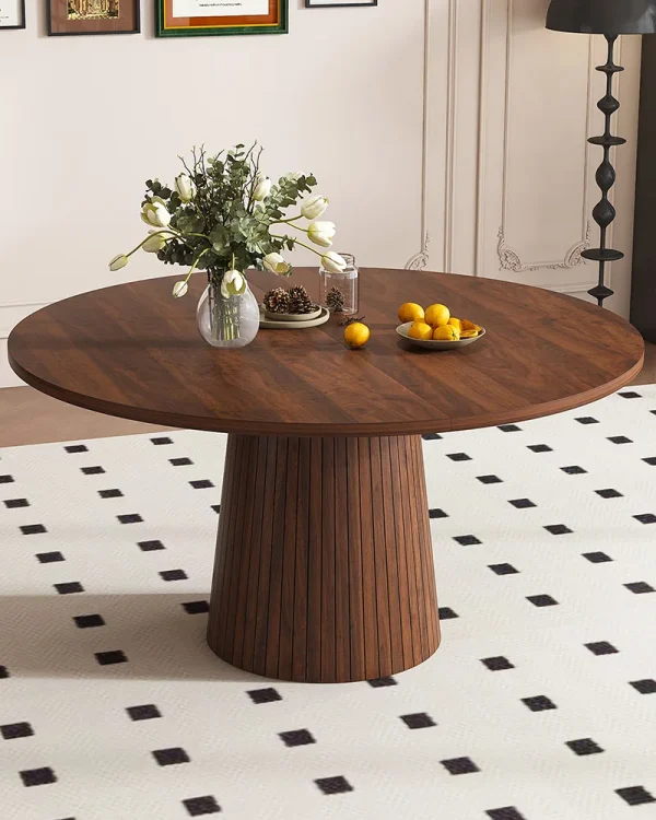 47 inch Round Dining Kitchen Table with Wood Strip Base for 4