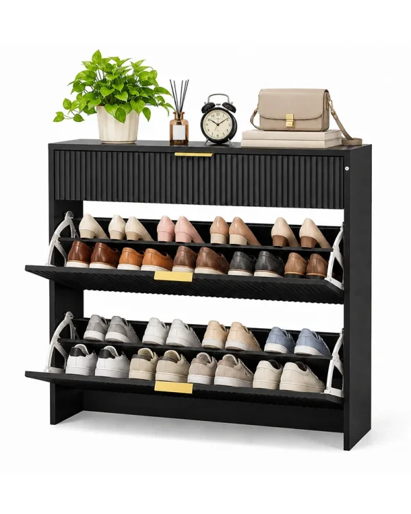 Alternative view of Narrow Fluted Drawer Shoe Rack Storage Cabinet for Entryway