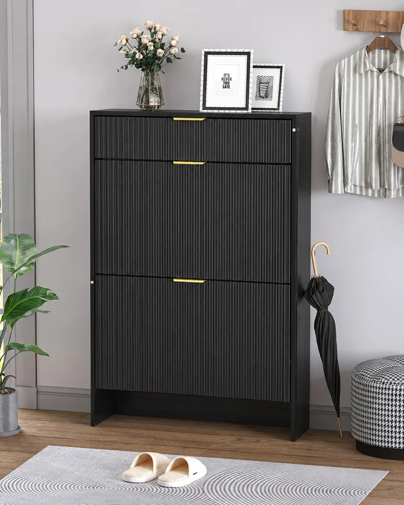 Narrow Fluted Drawer Shoe Rack Storage Cabinet for Entryway