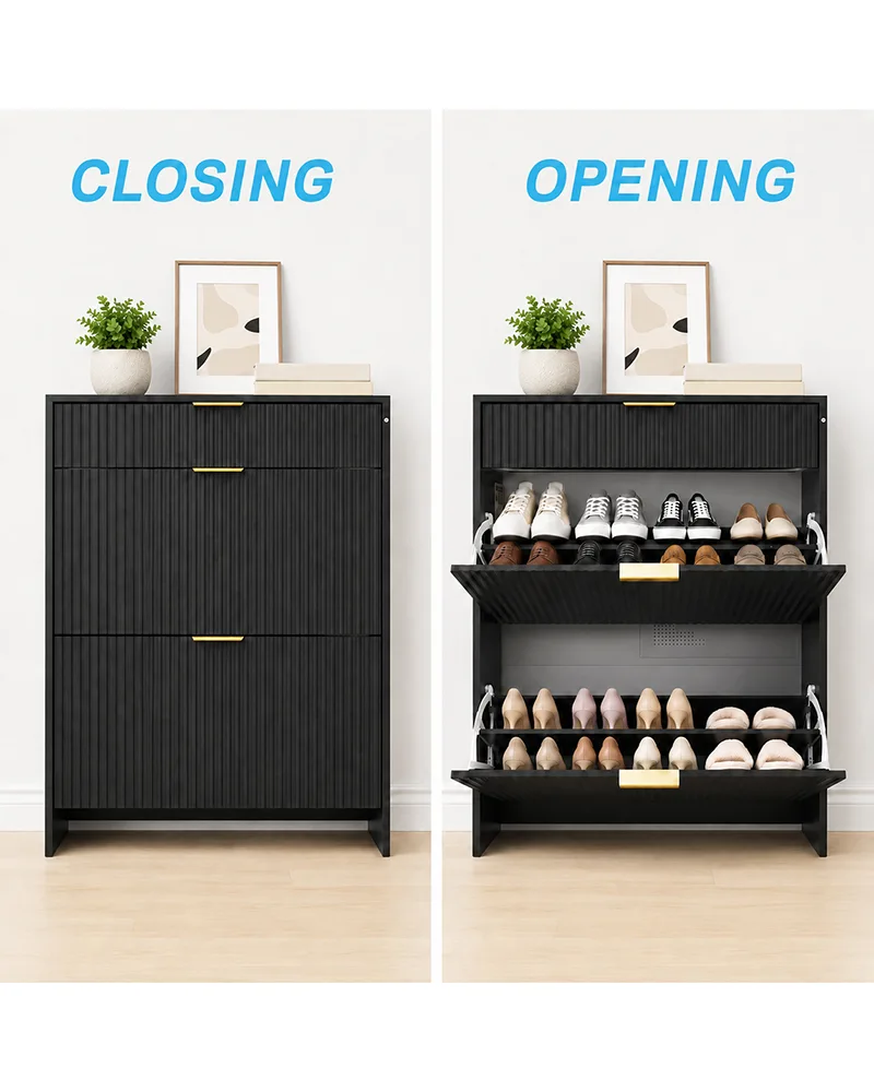 Narrow Fluted Drawer Shoe Rack Storage Cabinet for Entryway - Image 8