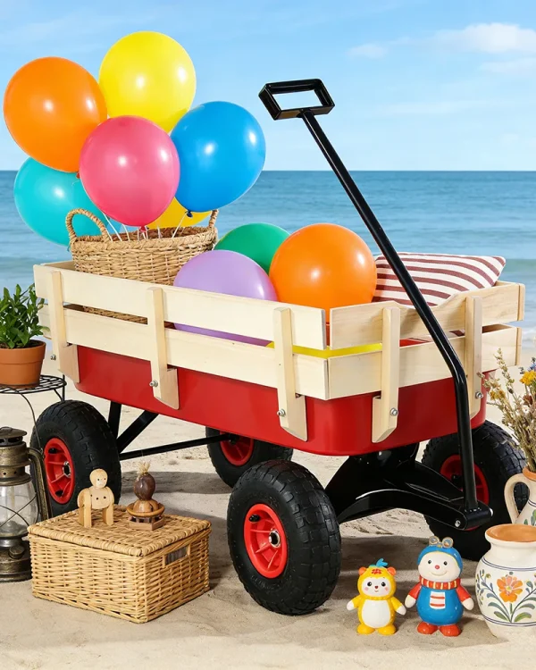 Mini Steel and Wood Toy Wagon for Kids Gardening