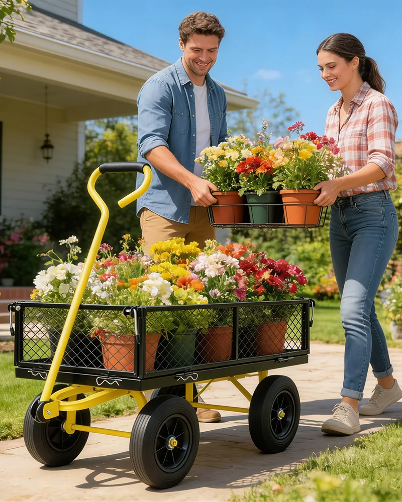 Outdoor Metal Garden Tools Wagon Cart Solid wheels - Image 2