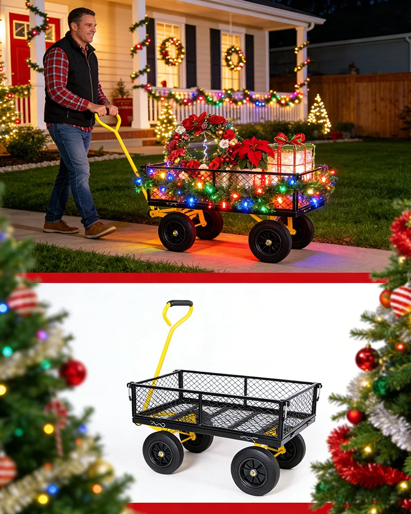Outdoor Metal Garden Tools Wagon Cart Solid wheels - Image 3