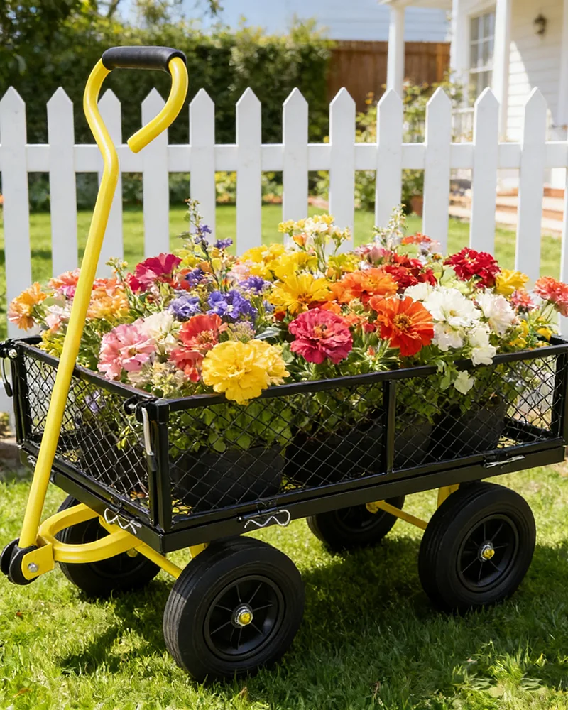 Outdoor Metal Garden Tools Wagon Cart Solid wheels