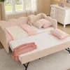 Upholstered Linen Sofa Bed Gingham Daybed with Trundle