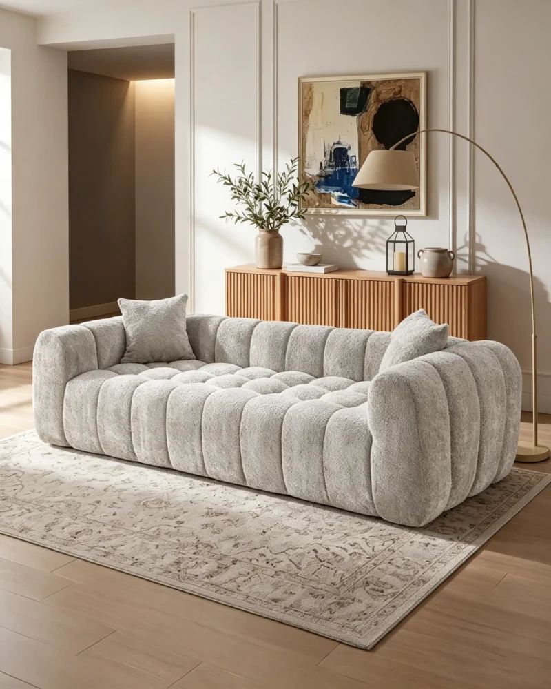 4-Seater Modern Upholstered Living Room Sofa with Pillow