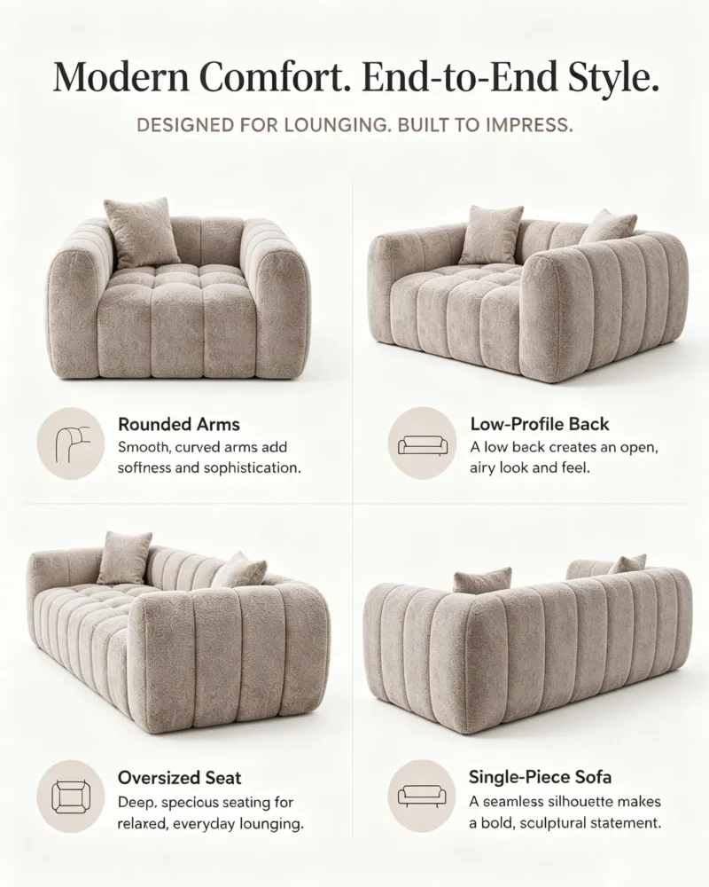 4-Seater Modern Upholstered Living Room Sofa with Pillow - Image 4
