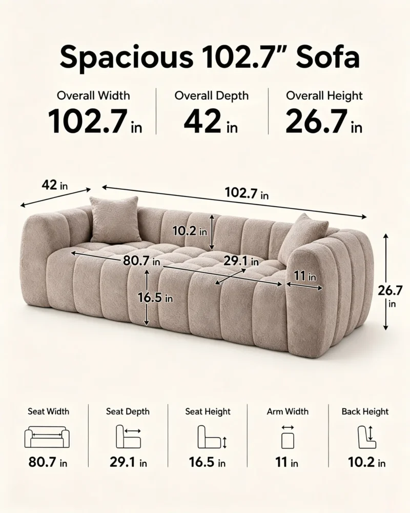 4-Seater Modern Upholstered Living Room Sofa with Pillow - Image 6