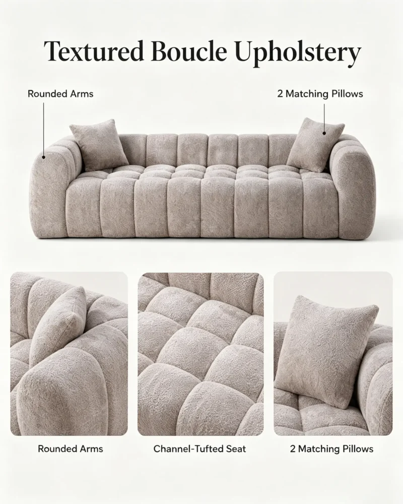 4-Seater Modern Upholstered Living Room Sofa with Pillow - Image 8