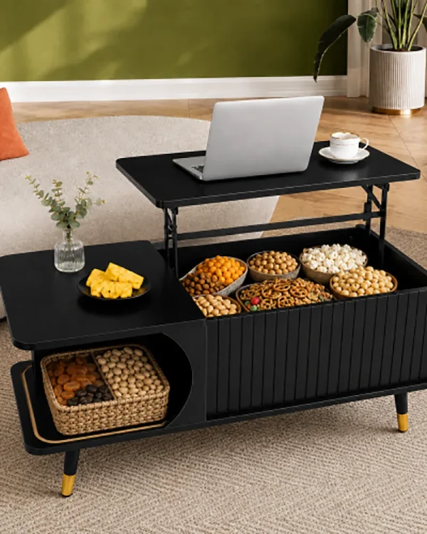 Alternative view of Wood Lift Top Coffee Table with Large Storage Shelf for Home