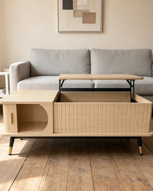 Wood Lift Top Coffee Table with Large Storage Shelf for Home
